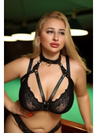 Черная кожаная сбруя с ошейником plus size из нежной кожи - БДСМ Арсенал - купить с доставкой в Волжском