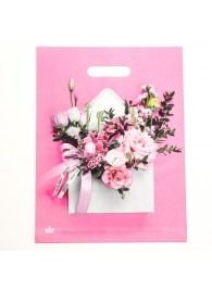 Розовый пакет с цветочным принтом и вырубной ручкой (40х31 см) - Сима-Ленд - купить с доставкой в Волжском