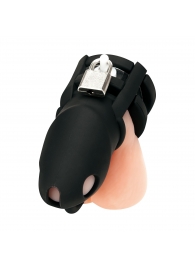 Черная клетка для пениса Silicone Small 2 in Cock Cage With Ball Divider - BlueLine - купить с доставкой в Волжском