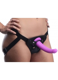 Лиловый поясной страпон Navigator Silicone G-Spot Dildo with Harness - 17,8 см. - XR Brands - купить с доставкой в Волжском