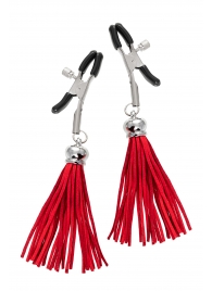 Зажимы на соски «Прищепки» с красными кисточками из замши - Pecado - купить с доставкой в Волжском