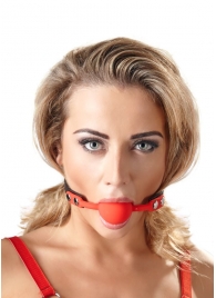 Силиконовый кляп-шар на чёрных ремешках Red Gag silicone - Orion - купить с доставкой в Волжском