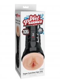 Телесный мастурбатор-вагина в черной колбе Super Luscious Lips XXL - Pipedream - в Волжском купить с доставкой