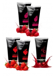 Набор из 5 съедобных лубрикантов JUJU (клубника х 2, малина х 2, вишня) - JuJu - купить с доставкой в Волжском