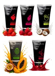Набор из 5 съедобных лубрикантов JUJU (клубника, малина, тропические фрукты, вишня, кокос) - JuJu - купить с доставкой в Волжском