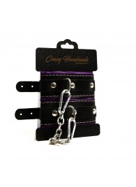 Черно-фиолетовые скругленные наручники с мягкой подкладкой - Crazy Handmade - купить с доставкой в Волжском