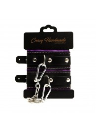 Черно-фиолетовые скругленные наручники с мягкой подкладкой - Crazy Handmade - купить с доставкой в Волжском