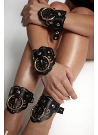 Черные кожаные оковы с резными узорами и клепками - Crazy Handmade - купить с доставкой в Волжском