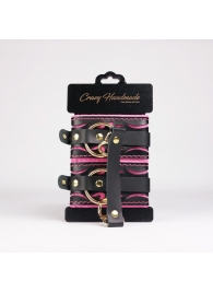 Черные кожаные оковы с розовой строчкой - Crazy Handmade - купить с доставкой в Волжском