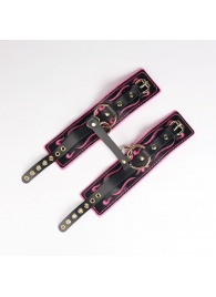 Черные кожаные оковы с розовой строчкой - Crazy Handmade - купить с доставкой в Волжском