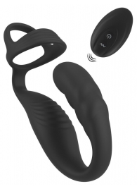 Черное эрекционное кольцо со стимуляцией промежности и анальной пробкой Cock Ring with RC Prostate Plug - Orion - в Волжском купить с доставкой