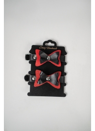 Черно-красные кожаные наручники с бантиками - Crazy Handmade - купить с доставкой в Волжском