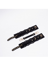 Черный кожаные оковы с узорами и золотистой фурнитурой - Crazy Handmade - купить с доставкой в Волжском