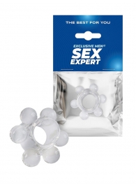 Прозрачное эрекционное кольцо с 6 стимулирующими шариками - Sex Expert - в Волжском купить с доставкой