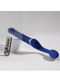 Синий безремневой страпон Multi Orgasm Bendable Strap-On size L с клиторальной стимуляцией - Strap-on-me - купить с доставкой в Волжском