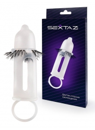 Эластичная насадка на пенис с подхватом мошонки и стимулирующими «ресничками» - Sextaz - в Волжском купить с доставкой
