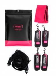 Черно-розовый эротический набор: фиксатор, оковы, наручники, повязка - Erokay - купить с доставкой в Волжском