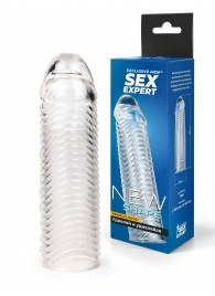 Прозрачная закрытая насадка на пенис с ребрышками - 16 см. - Sex Expert - в Волжском купить с доставкой