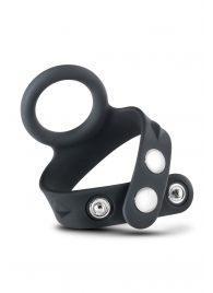 Черное эрекционное кольцо с подхватом мошонки на кнопках VS6 - Blush Novelties - в Волжском купить с доставкой