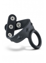 Черное эрекционное кольцо с подхватом мошонки на кнопках VS6 - Blush Novelties - в Волжском купить с доставкой