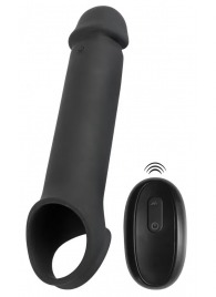 Черная вибронасадка для пениса с хомутом для мошонки и пультом ДУ Remote Controlled Penis Extension - Orion - в Волжском купить с доставкой