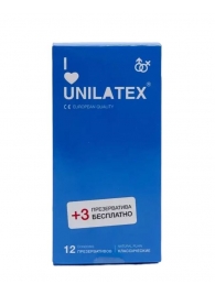 Классические презервативы Unilatex Natural Plain - 12 шт. + 3 шт. в подарок - Unilatex - купить с доставкой в Волжском