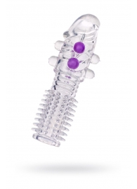 Гелевая прозрачная насадка с шариками и шипами - 14 см. - Toyfa Basic - в Волжском купить с доставкой