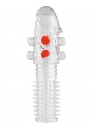 Гелевая прозрачная насадка с шариками и шипами - 14 см. - Toyfa Basic - в Волжском купить с доставкой