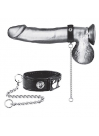 Утяжка на пенис с поводком Snap Cock Ring With 12  Leash - BlueLine - купить с доставкой в Волжском