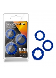 Набор из 3 синих эрекционных колец Stay Hard Beaded Cockrings - Blush Novelties - в Волжском купить с доставкой