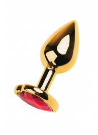 Золотистая анальная пробка с кристаллом-сердцем - 7,5 см. - ToyFa - купить с доставкой в Волжском