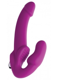 Ярко-розовый безремневой вибрострапон Evoke Vibrating Strapless Silicone Strap-on Dildo - XR Brands - купить с доставкой в Волжском