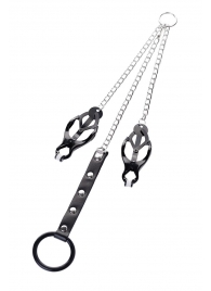 Черно-серебристые зажимы для сосков с кольцом для пениса TOYFA Metal - ToyFa - купить с доставкой в Волжском