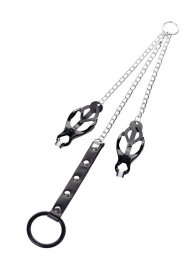 Черно-серебристые зажимы для сосков с кольцом для пениса TOYFA Metal - ToyFa - купить с доставкой в Волжском