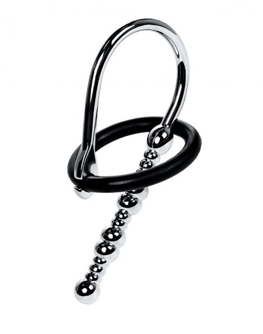 Серебристый уретральный плаг-бусины TOYFA Metal с мягким фиксириющим кольцом - ToyFa - купить с доставкой в Волжском