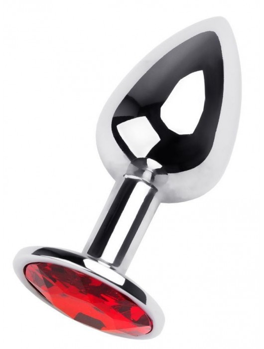 Маленькая коническая серебристая анальная пробка с красным кристаллом - 7 см. - ToyFa - купить с доставкой в Волжском