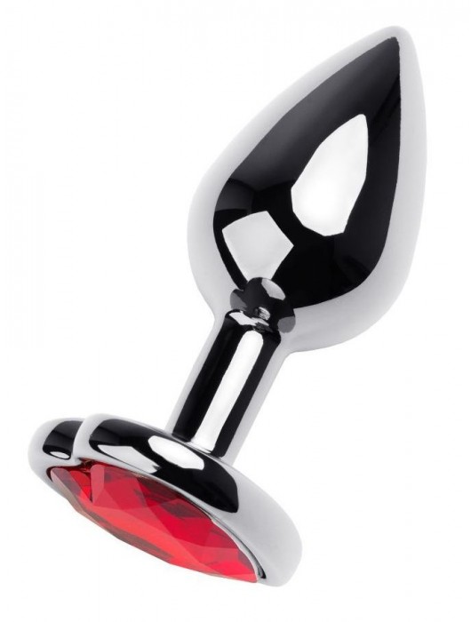 Серебристая коническая анальная пробка с красным кристаллом-сердечком - 7 см. - ToyFa - купить с доставкой в Волжском