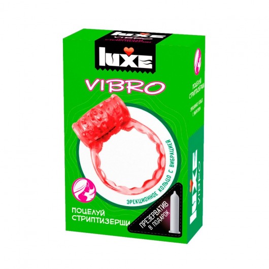 Розовое эрекционное виброкольцо Luxe VIBRO  Поцелуй стриптизёрши  + презерватив - Luxe - в Волжском купить с доставкой