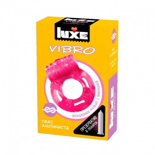 Розовое эрекционное виброкольцо Luxe VIBRO  Ужас Альпиниста  + презерватив - Luxe - в Волжском купить с доставкой