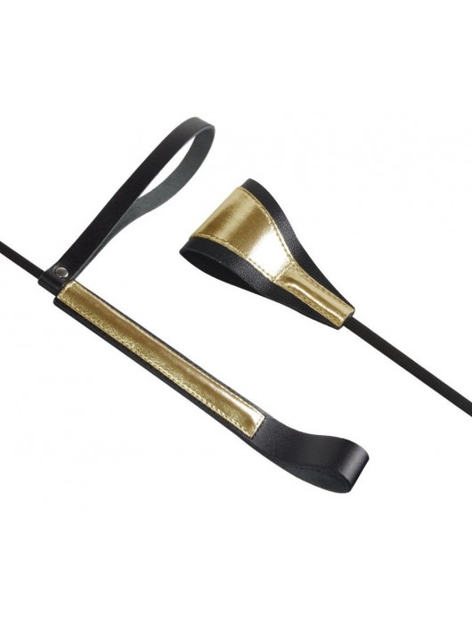 Черно-золотистый стек с хлопушкой из кожи - 62 см. - Sitabella - купить с доставкой в Волжском