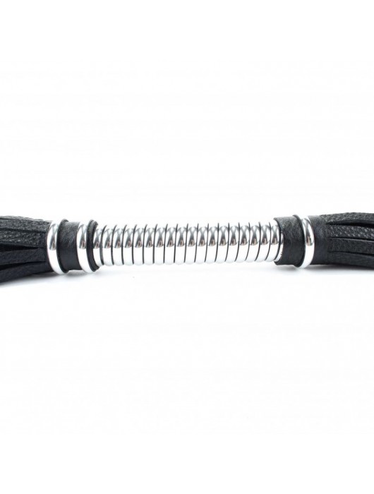 Черная длинная плеть с серебристой ручкой - 56 см. - БДСМ Арсенал - купить с доставкой в Волжском