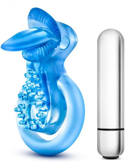 Голубое эрекционное виброкольцо 10 Function Vibrating Tongue Ring - Blush Novelties - в Волжском купить с доставкой