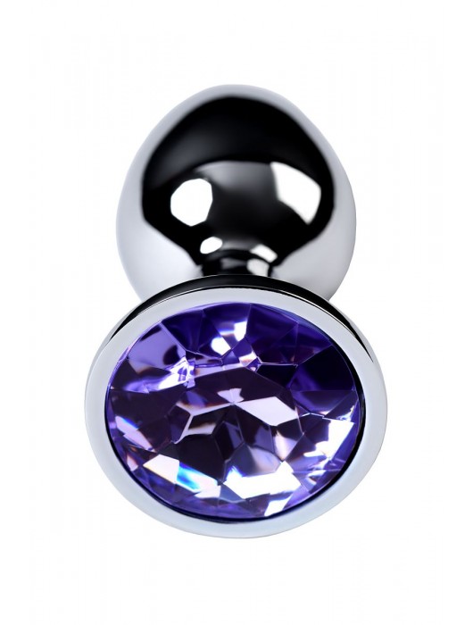 Серебристая конусовидная анальная пробка с фиолетовым кристаллом - 7 см. - ToyFa - купить с доставкой в Волжском