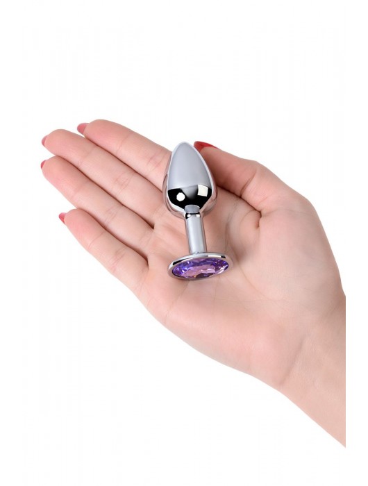 Серебристая конусовидная анальная пробка с фиолетовым кристаллом - 7 см. - ToyFa - купить с доставкой в Волжском
