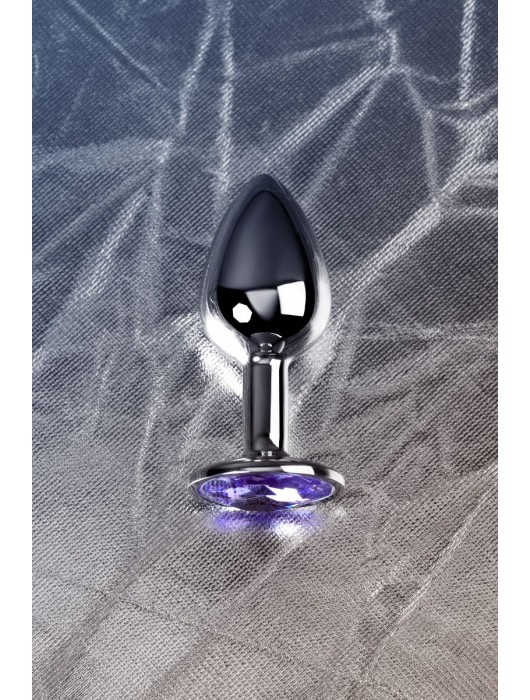 Серебристая конусовидная анальная пробка с фиолетовым кристаллом - 7 см. - ToyFa - купить с доставкой в Волжском