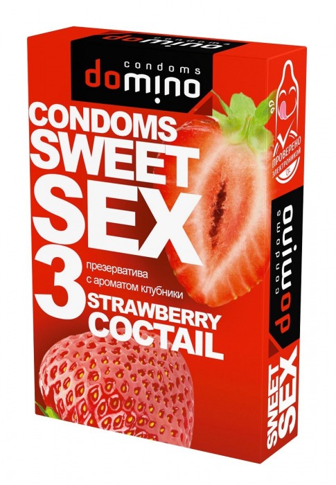 Презервативы для орального секса DOMINO Sweet Sex с ароматом клубничного коктейля  - 3 шт. - Domino - купить с доставкой в Волжском