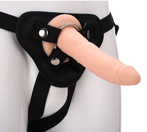 Телесный страпон на черных трусиках STRAP ON REAL DILDO - 20 см. - Dream Toys - купить с доставкой в Волжском