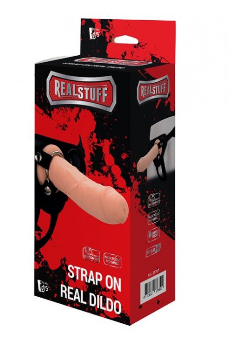 Черные трусики с телесной насадкой STRAP ON REAL DILDO - 21 см. - Dream Toys - купить с доставкой в Волжском