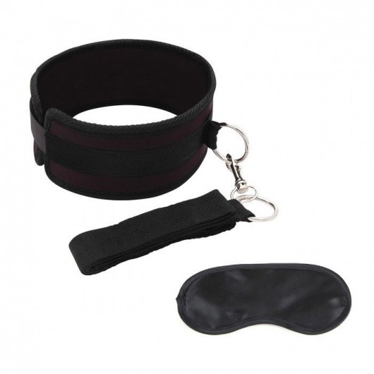 Черный ошейник с длинным поводком Collar and Leash Set - Lux Fetish - купить с доставкой в Волжском