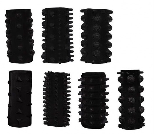 Набор из 7 черных насадок PENIS SLEEVES SET - Dream Toys - в Волжском купить с доставкой